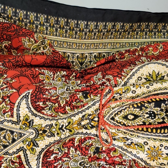 Cute Options Kaftan OS Drawstring Maxi Dress Paisley Boho Cover-up Red One Size - Picture 6 of 11